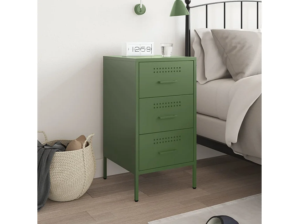 Vyndor  Comodino Verde Oliva 36x39x68 cm in Acciaio