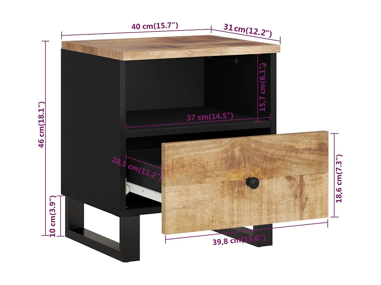 Renlar  Mesitas de noche 2 uds madera maciza mango madera contrachapada