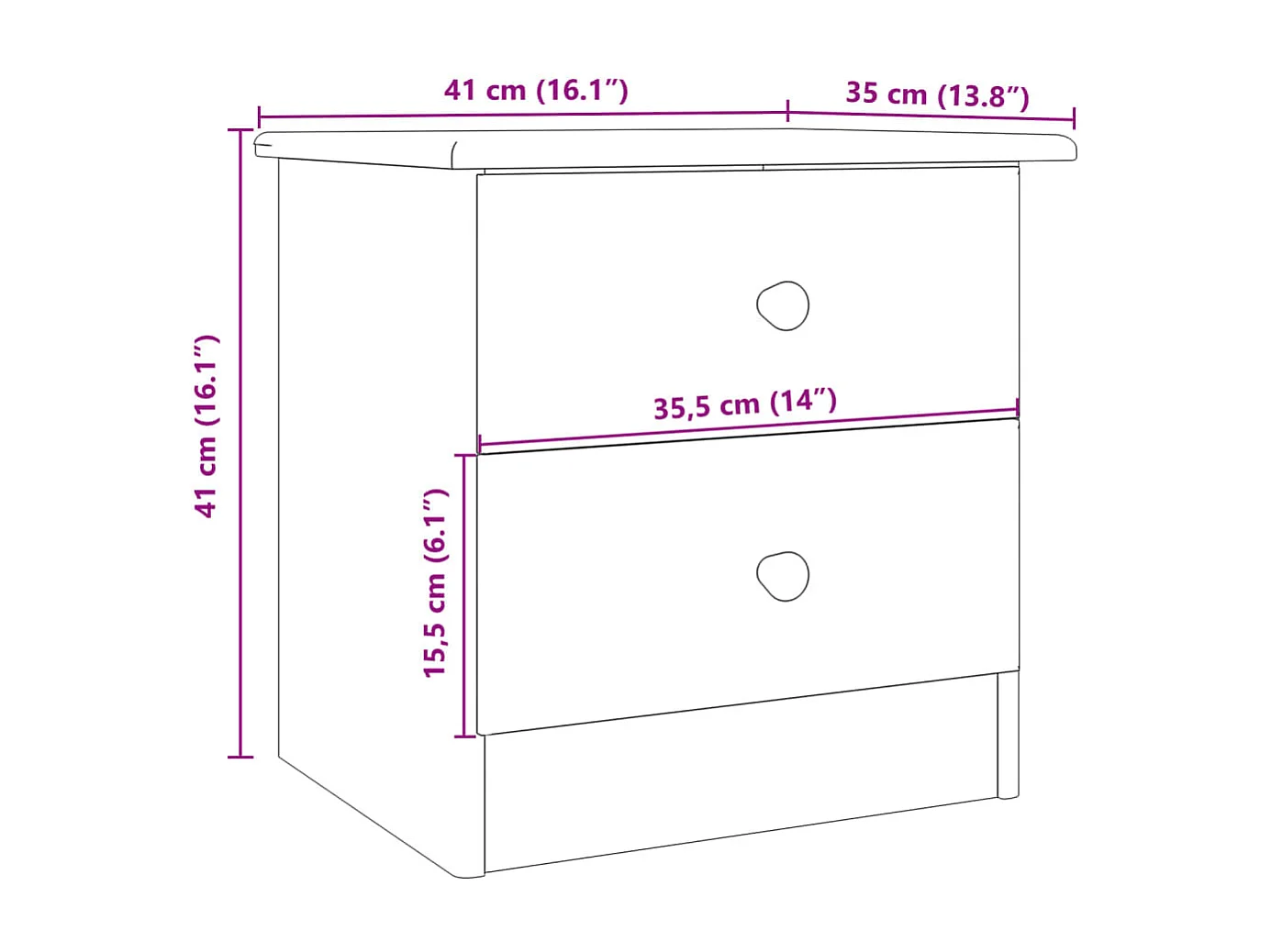 Giulia  Table de chevet ALTA 41x35x41 cm bois de pin massif