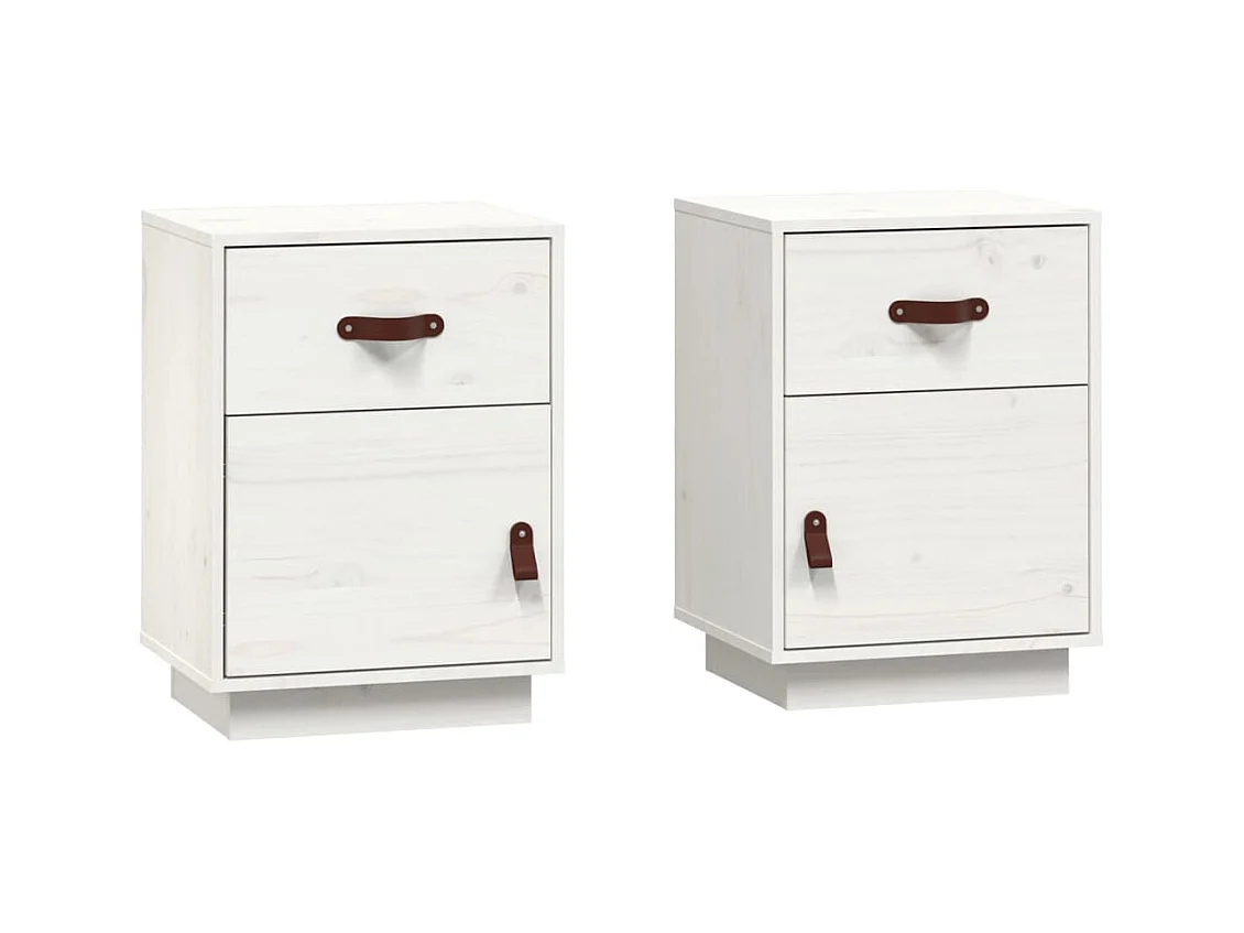 Yaldir  Comodini Bianc 2 pz 40x34x55 cm in Legno Massello di Pino