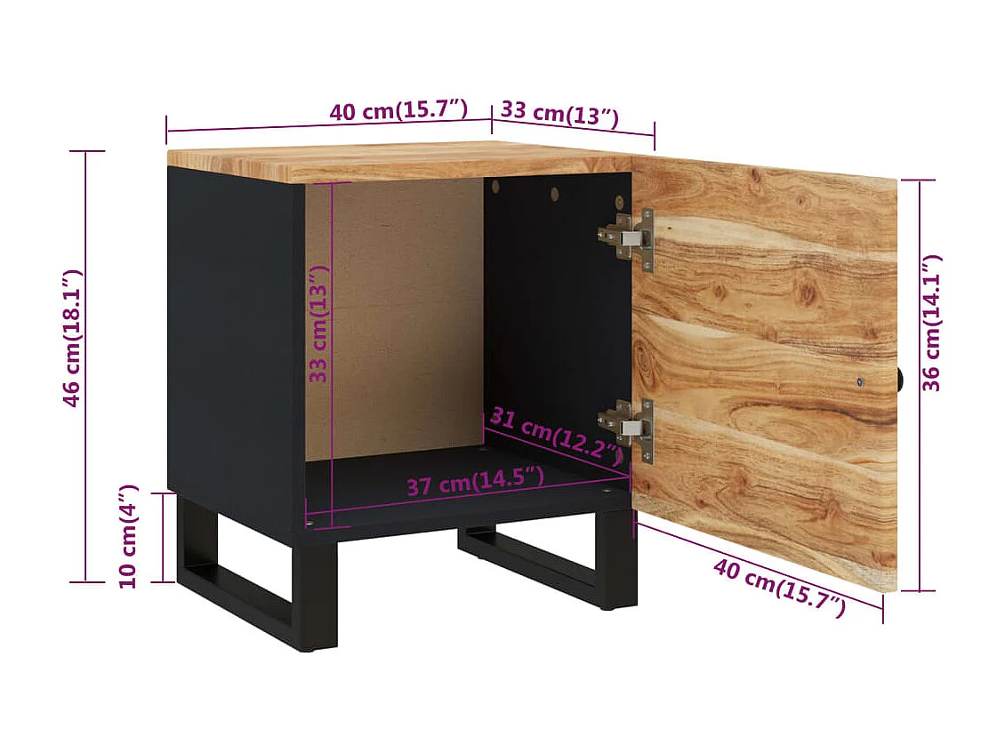 Tanja  Table de chevet 40x33x46 cm Bois d'acacia massif