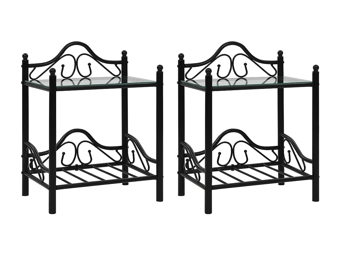 Xylith  Nachttische 2 Stk. Stahl und Hartglas 45x30,5x60 cm Schwarz