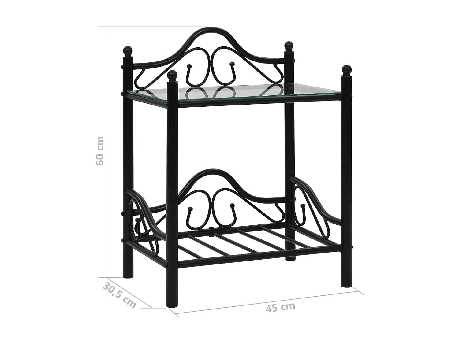 Xylith  Nachttische 2 Stk. Stahl und Hartglas 45x30,5x60 cm Schwarz