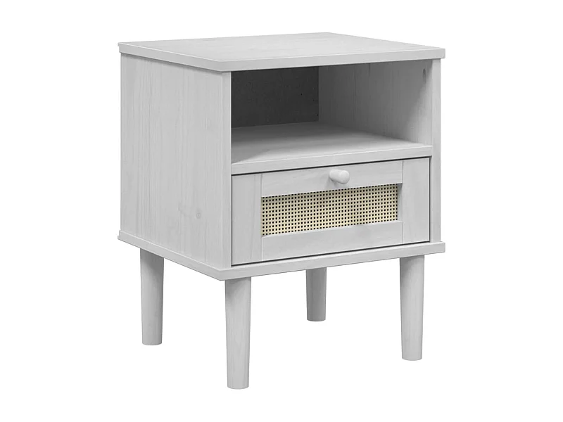 Mercedes Patricia  Table de chevet SENJA aspect de rotin blanc bois de pin massif