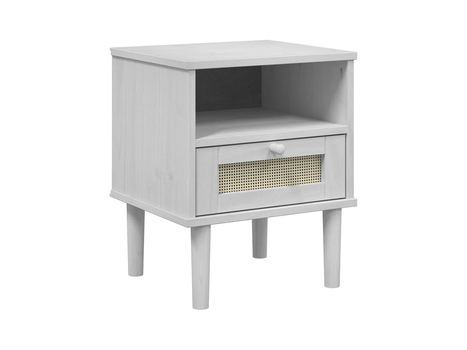 Mercedes Patricia  Table de chevet SENJA aspect de rotin blanc bois de pin massif
