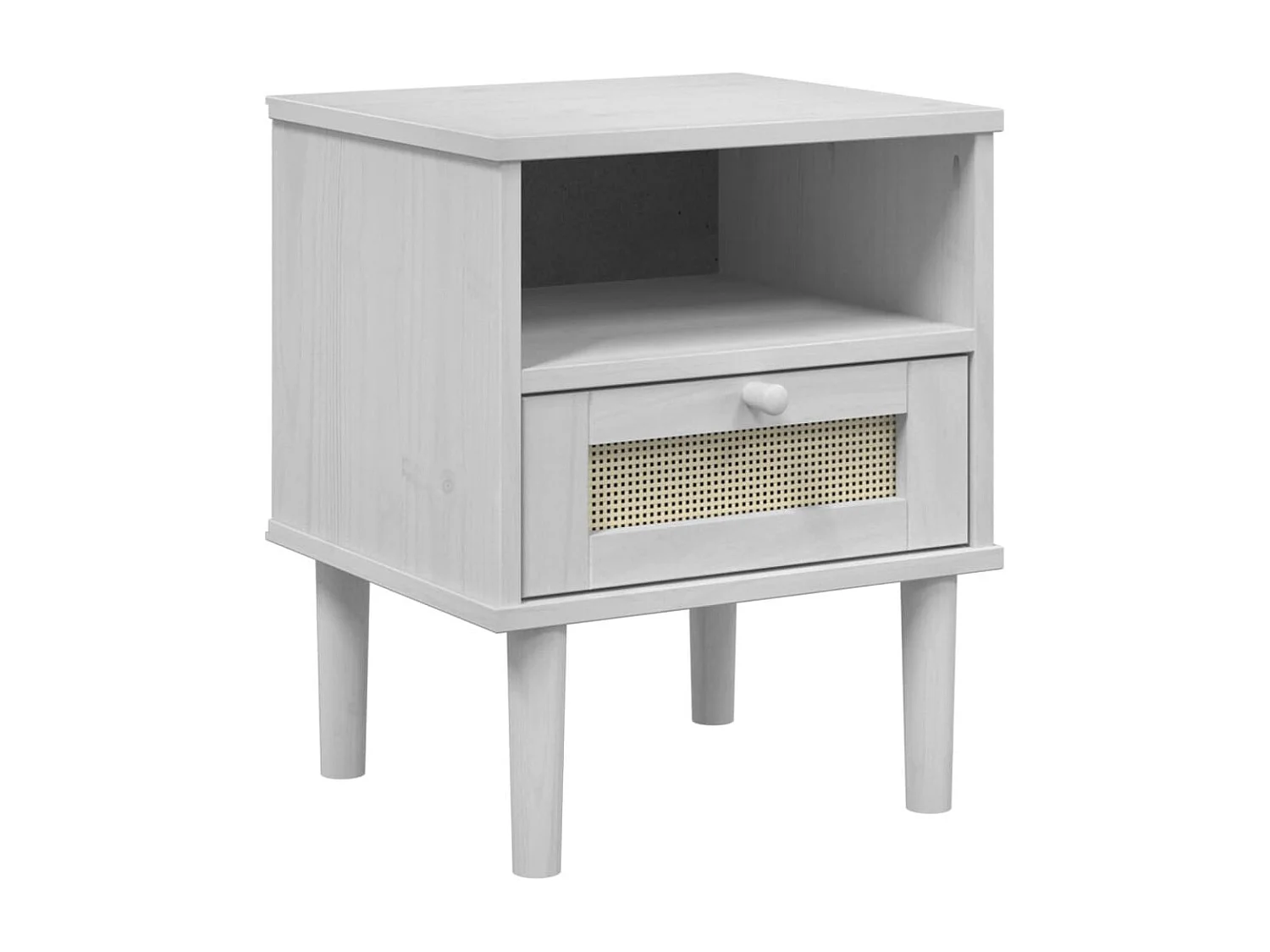 Mercedes Patricia  Table de chevet SENJA aspect de rotin blanc bois de pin massif