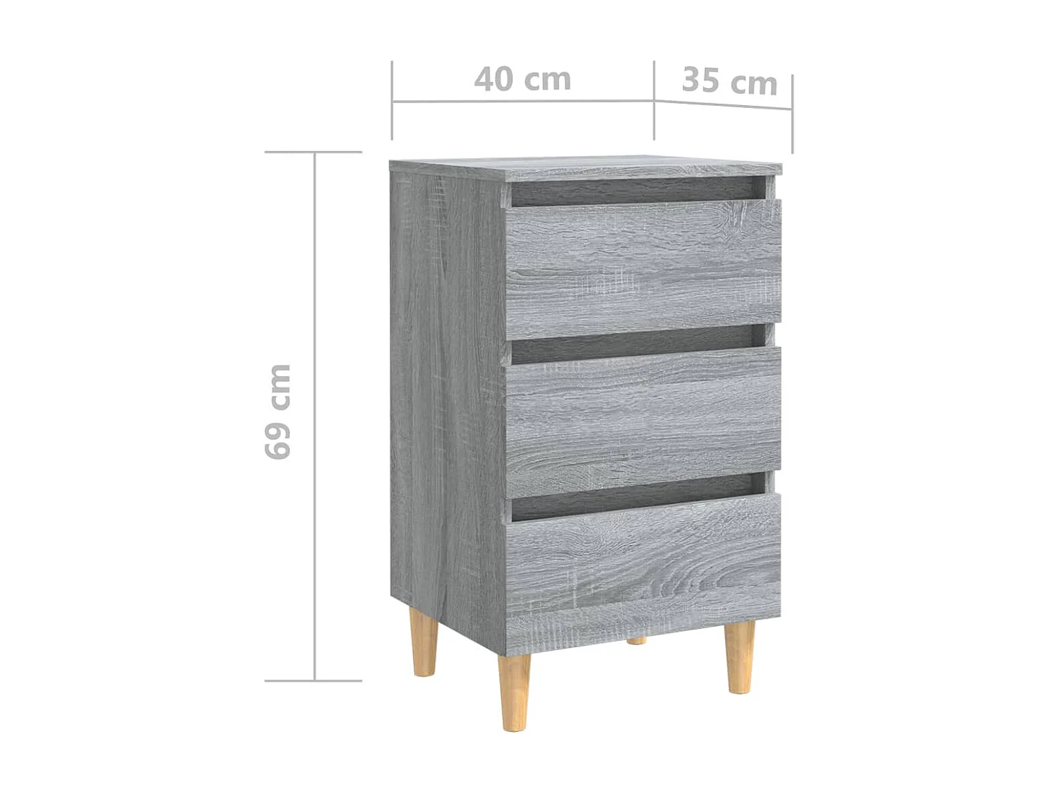 Kendallville  Table de chevet avec pieds en bois Sonoma gris 40x35x69 cm