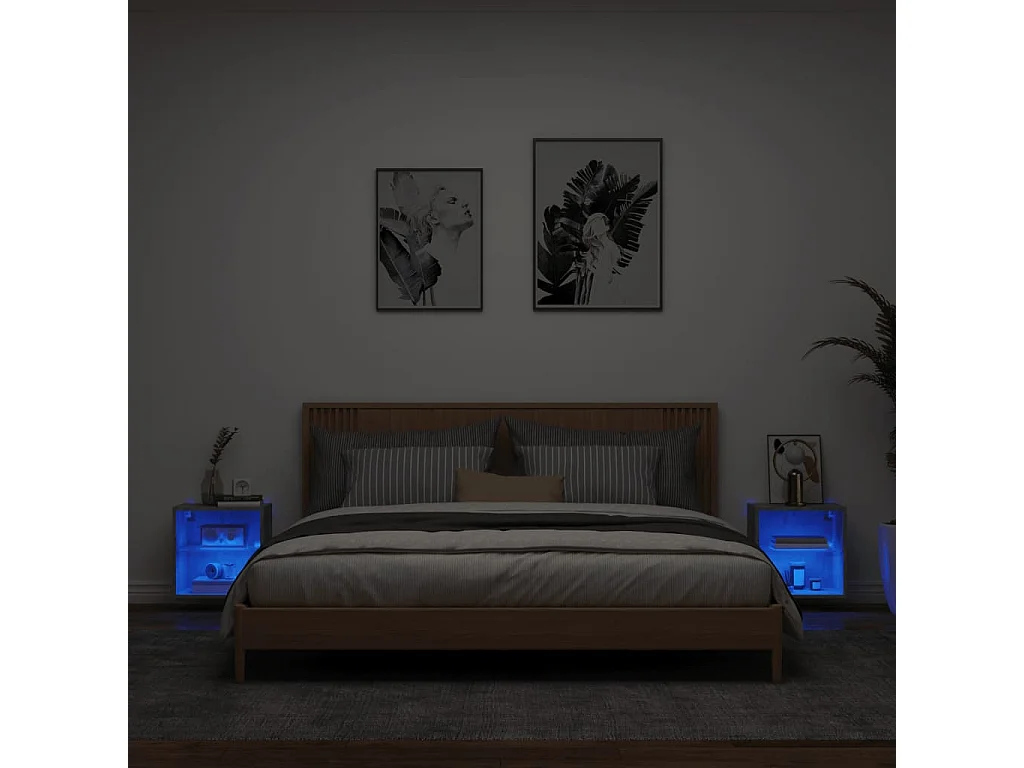 Hans  Wand-Nachttische mit LED-Leuchten 2 Stk. Betongrau