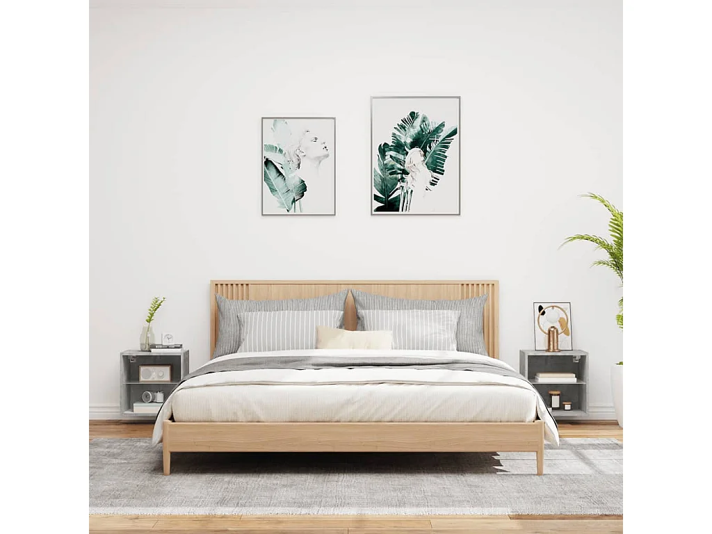 Hans  Wand-Nachttische mit LED-Leuchten 2 Stk. Betongrau