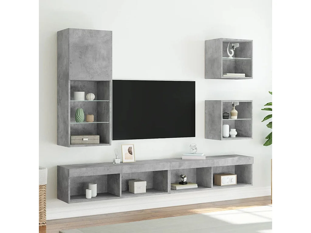 Hans  Wand-Nachttische mit LED-Leuchten 2 Stk. Betongrau