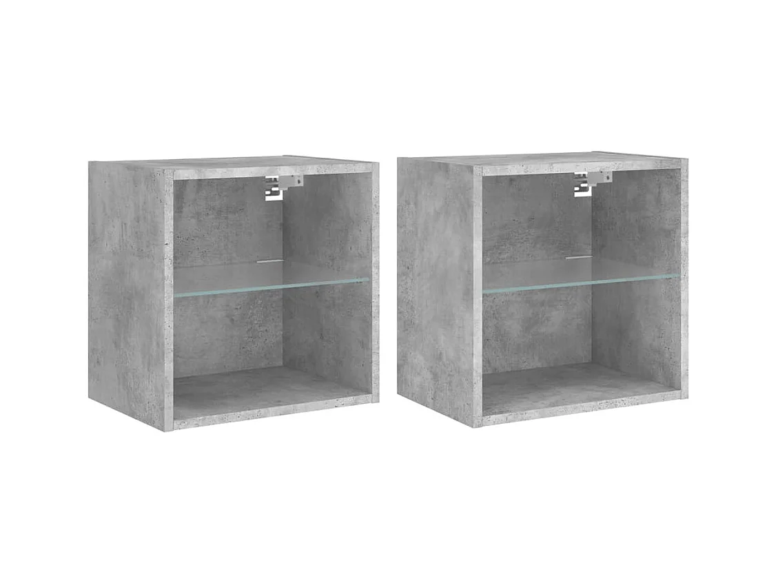 Hans  Comodini con Luci LED a Parete 2pz Grigio Cemento