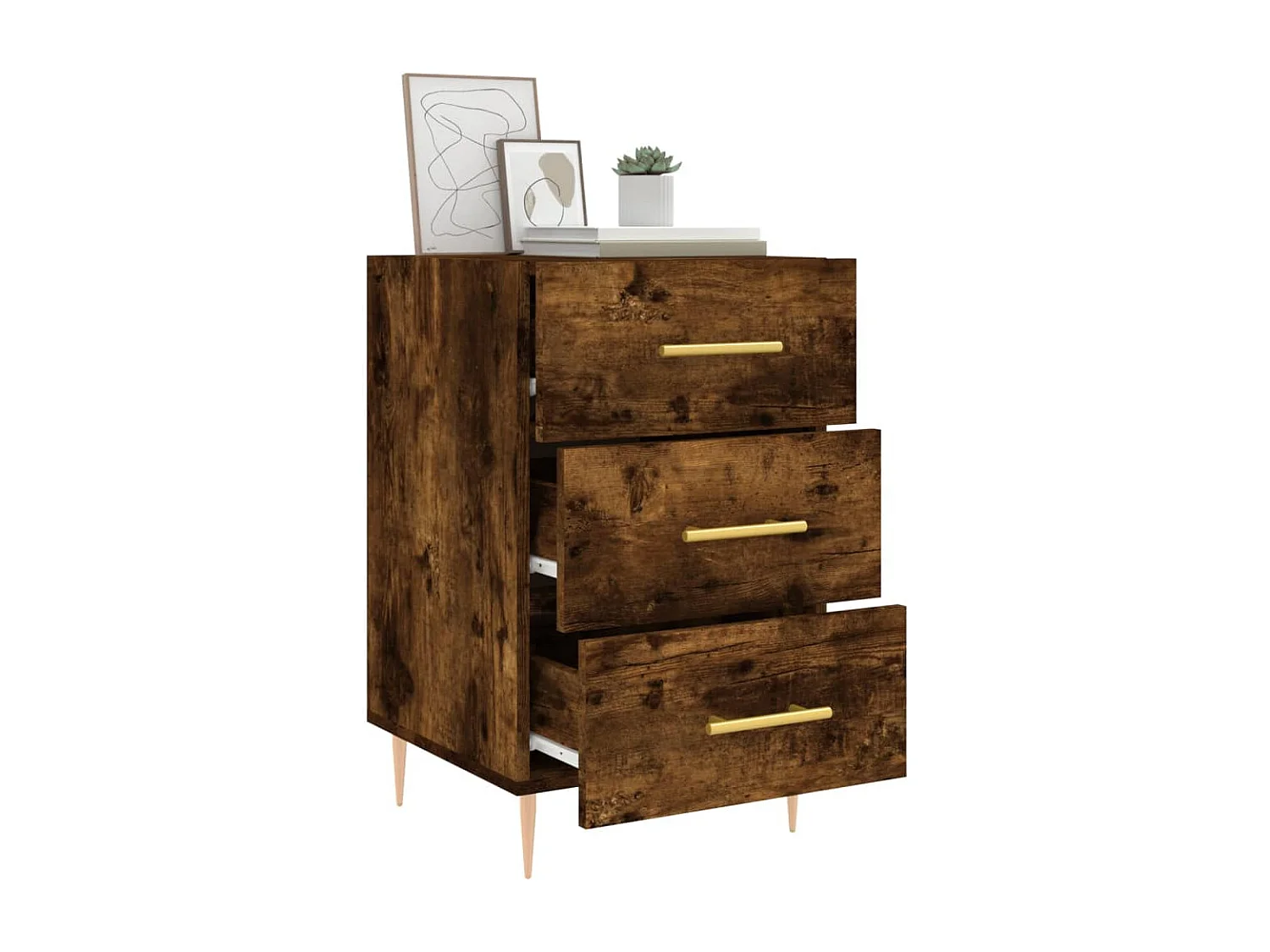 Sophie-Pauline  Table de chevet chêne fumé 40x40x66 cm bois d'ingénierie