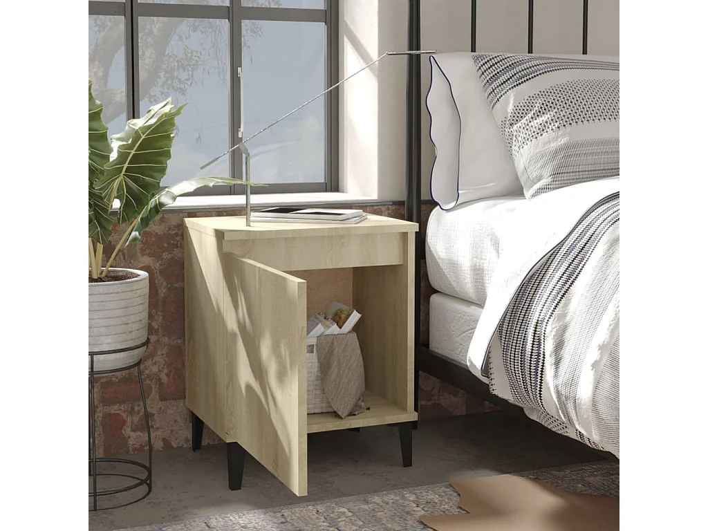 Council Bluffs  Comodino con Gambe in Metallo Rovere Sonoma 40x30x50 cm