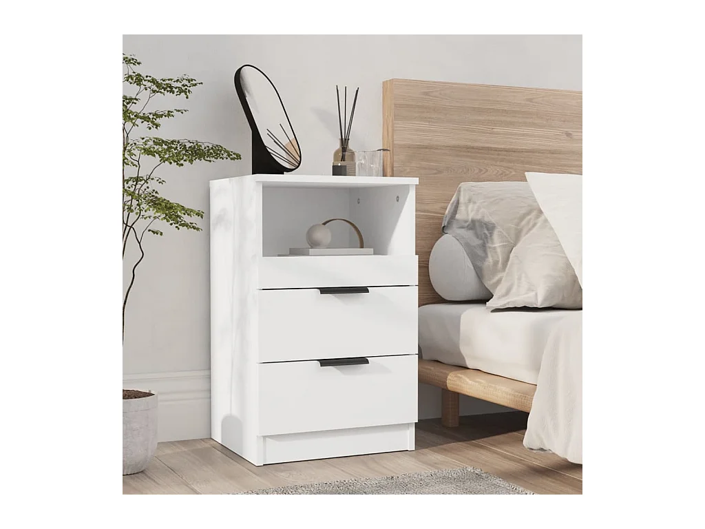 Damien  Tables de chevet 2 pcs Blanc Bois d'ingénierie