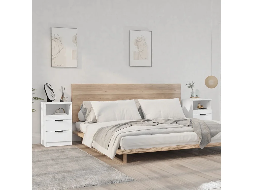 Damien  Tables de chevet 2 pcs Blanc Bois d'ingénierie