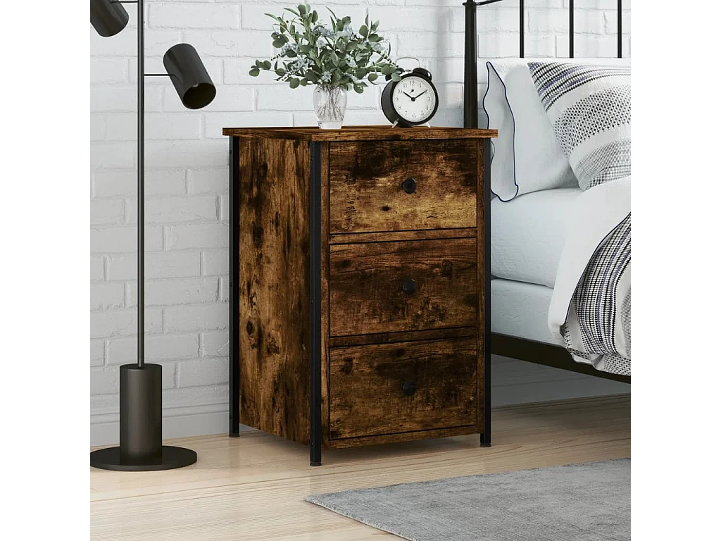 Elorin  Table de chevet chêne fumé 40x36x60 cm bois d'ingénierie