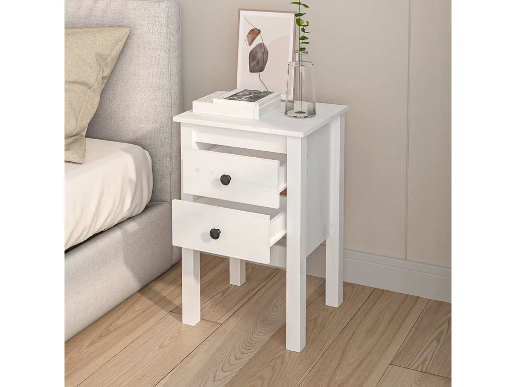 Kettering  Table de chevet Blanc 40x35x61,5 cm Bois de pin massif