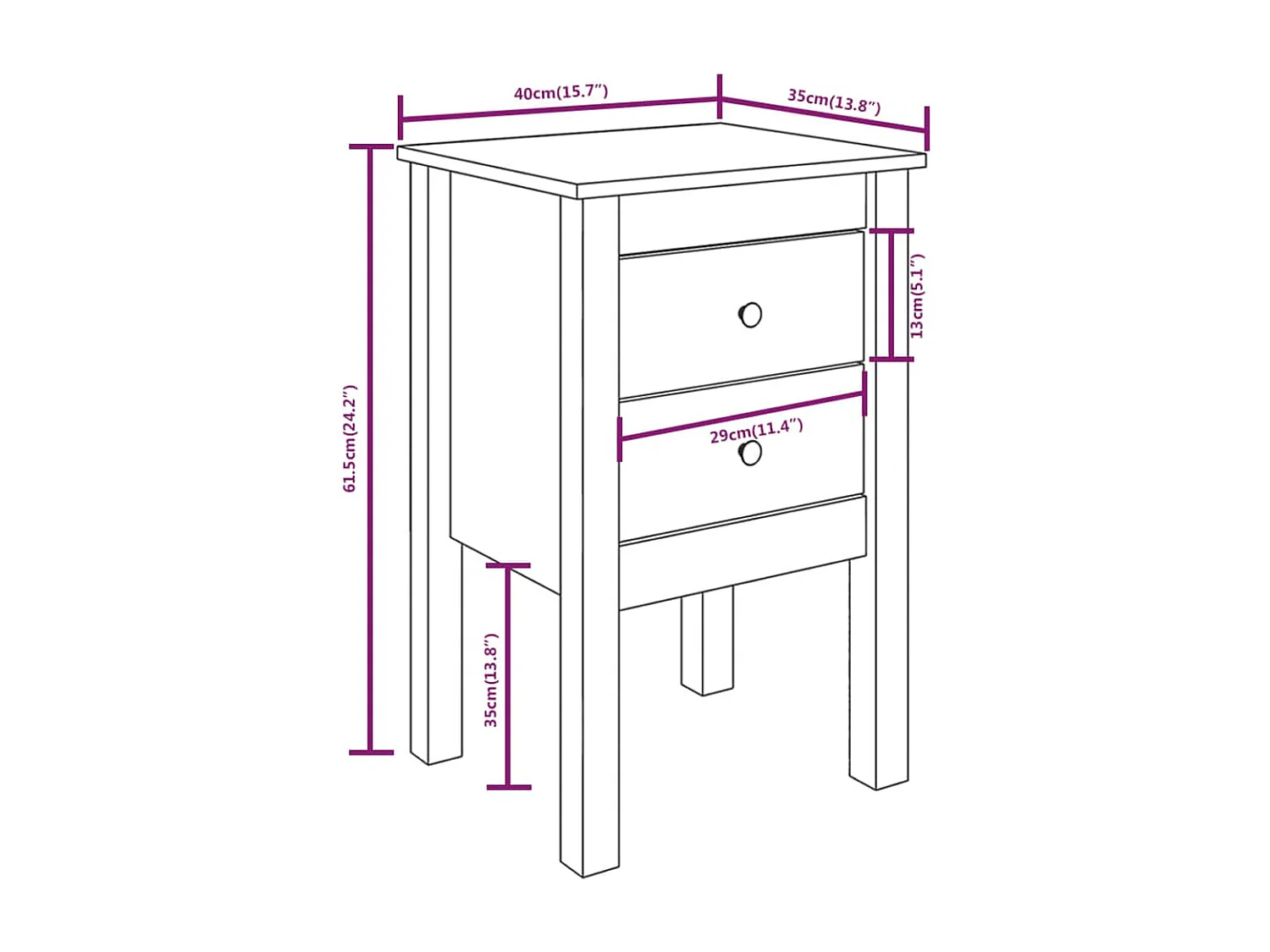 Kettering  Table de chevet Blanc 40x35x61,5 cm Bois de pin massif