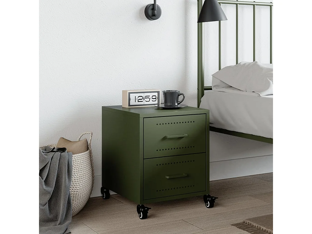 Roanoke  Comodino Verde Oliva 36x39x43,5 cm in Acciaio