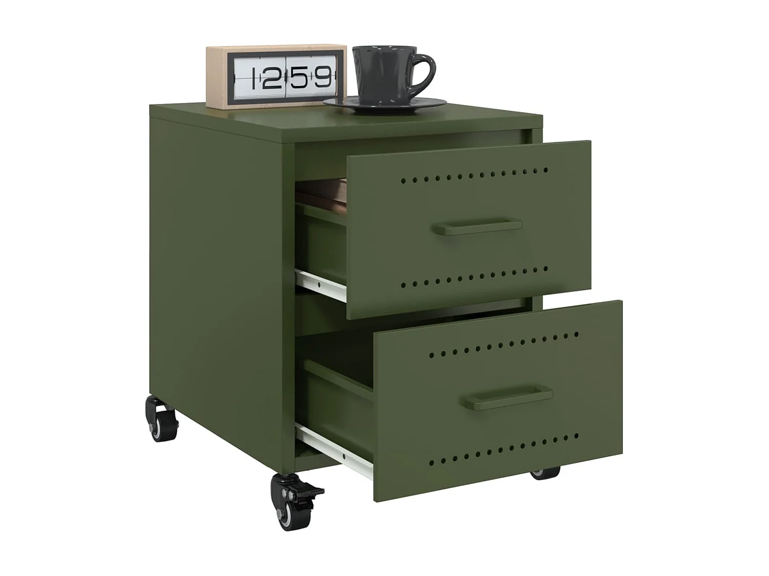 Roanoke  Comodino Verde Oliva 36x39x43,5 cm in Acciaio