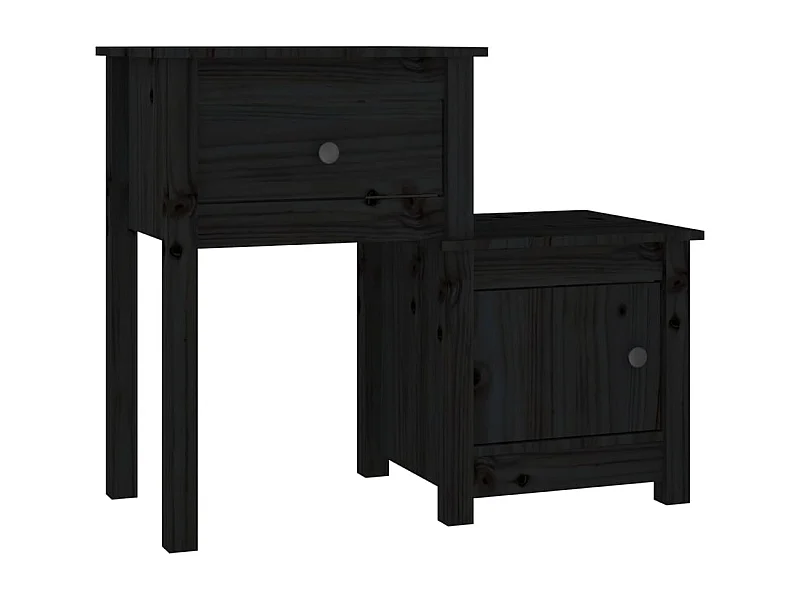 Bailey  Comodino Nero 79,5x38x65,5 cm in Legno Massello di Pino