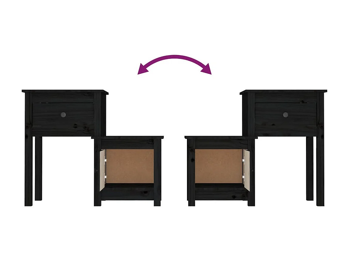 Bailey  Table de chevet Noir 79,5x38x65,5 cm Bois de pin massif