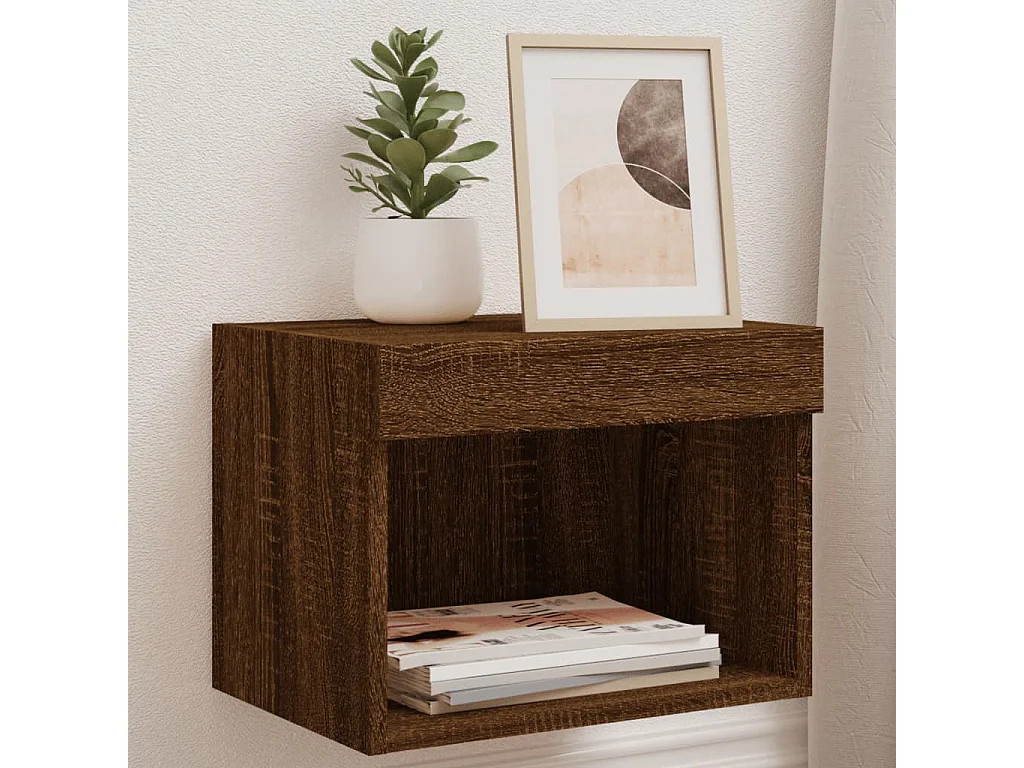 Mano  Table de chevet murale avec lumières LED chêne marron