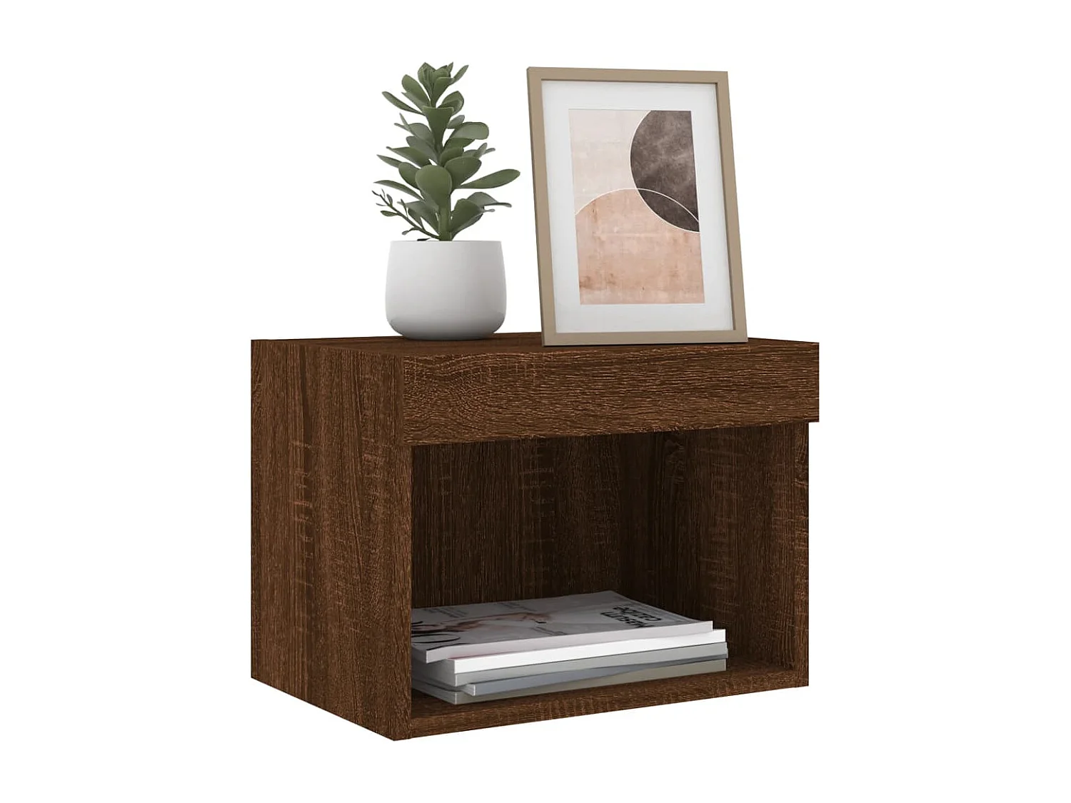 Mano  Table de chevet murale avec lumières LED chêne marron