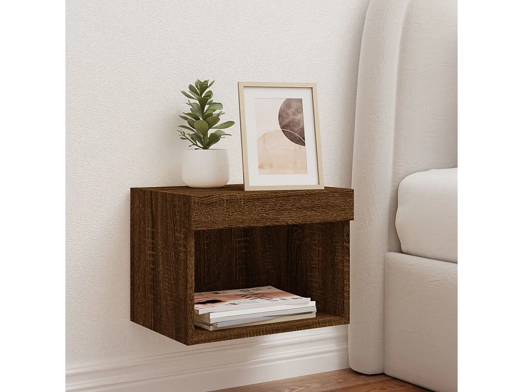 Mano  Comodino con Luci LED a Parete Rovere Marrone