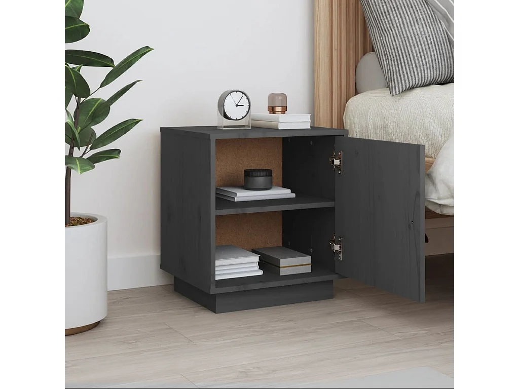 Clark Mills  Table de chevet Gris 40x34x45 cm Bois de pin massif