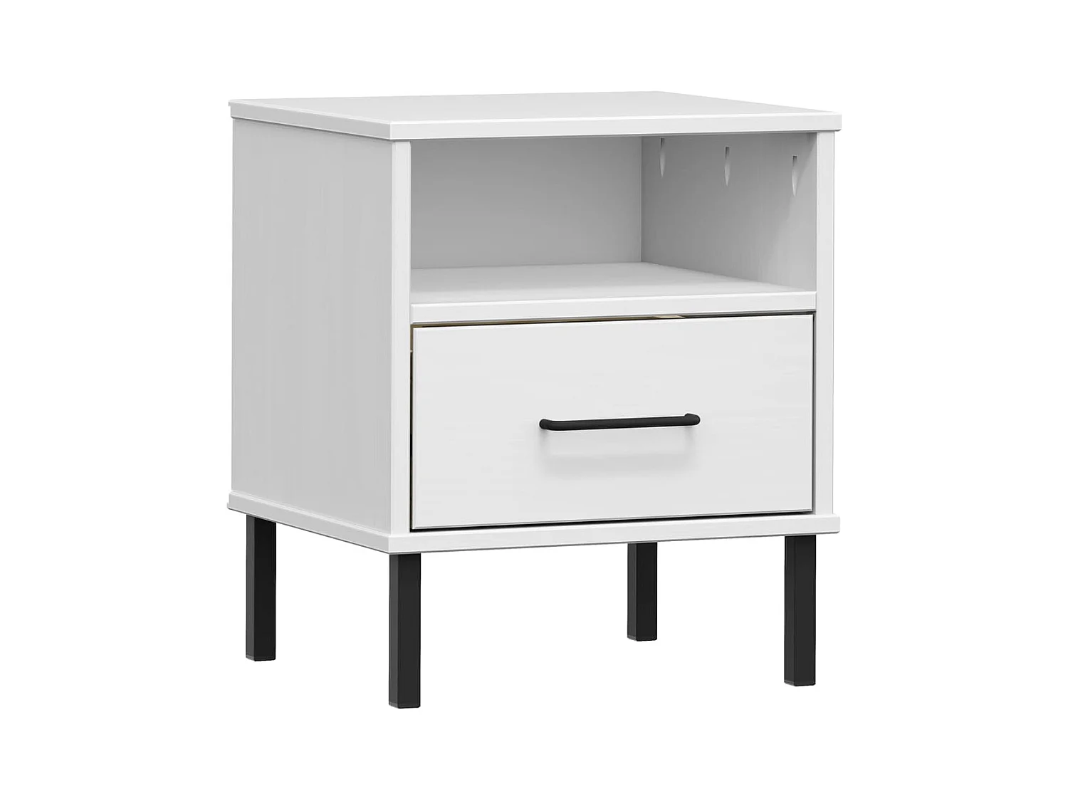 Mjolda  Nachttisch OSLO mit Metallbeinen Weiß Massivholz Kiefer