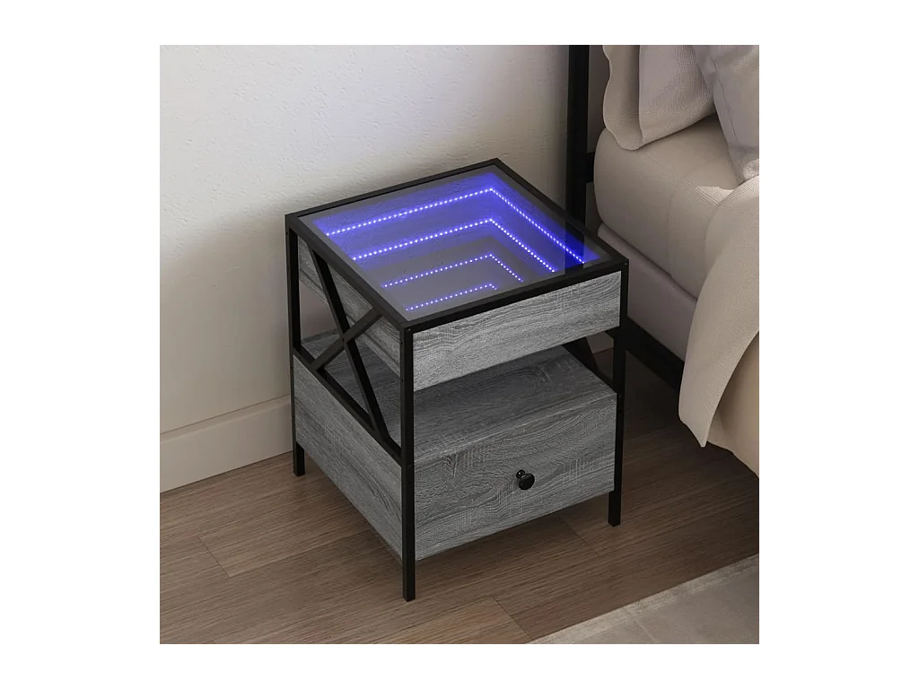 Amber Mae  Table de chevet avec LED infini sonoma gris 40x40x51 cm