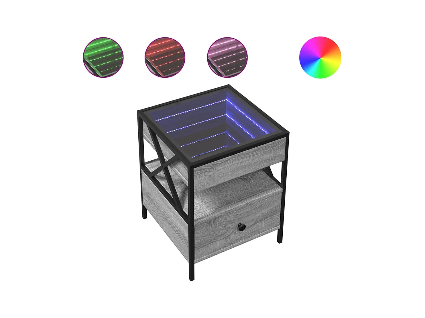 Amber Mae  Table de chevet avec LED infini sonoma gris 40x40x51 cm