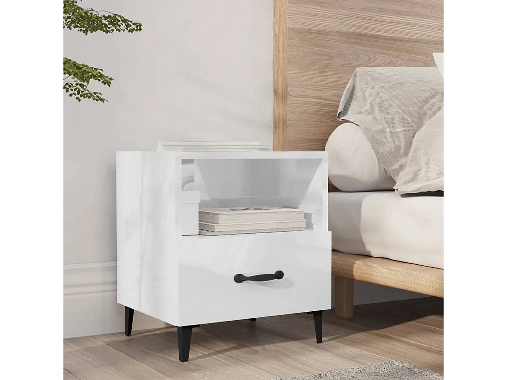 Weedsport  Tables de chevet 2 pcs Blanc brillant Bois d'ingénierie