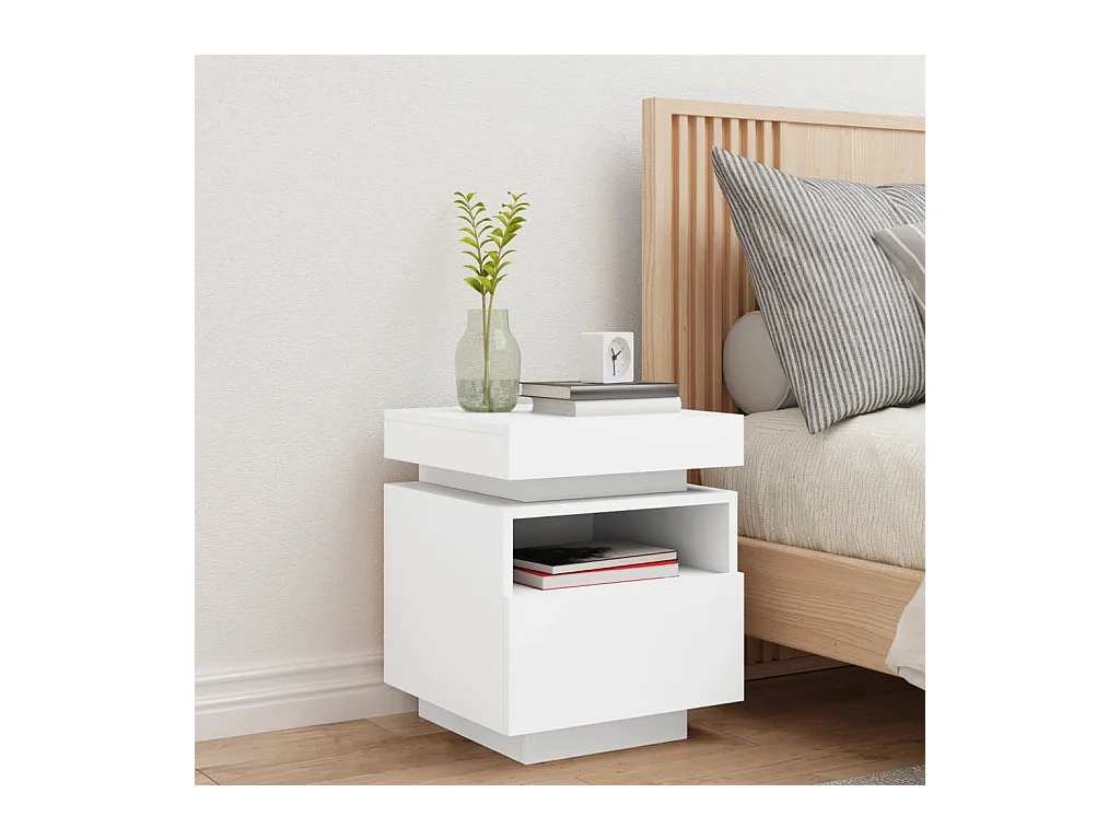 Josane  Armoire de chevet avec lumières LED blanc 40x39x48,5 cm