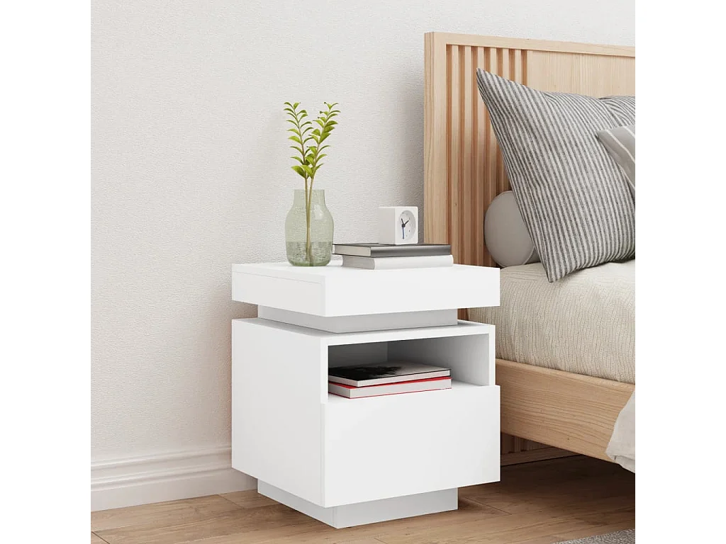 Josane  Armoire de chevet avec lumières LED blanc 40x39x48,5 cm