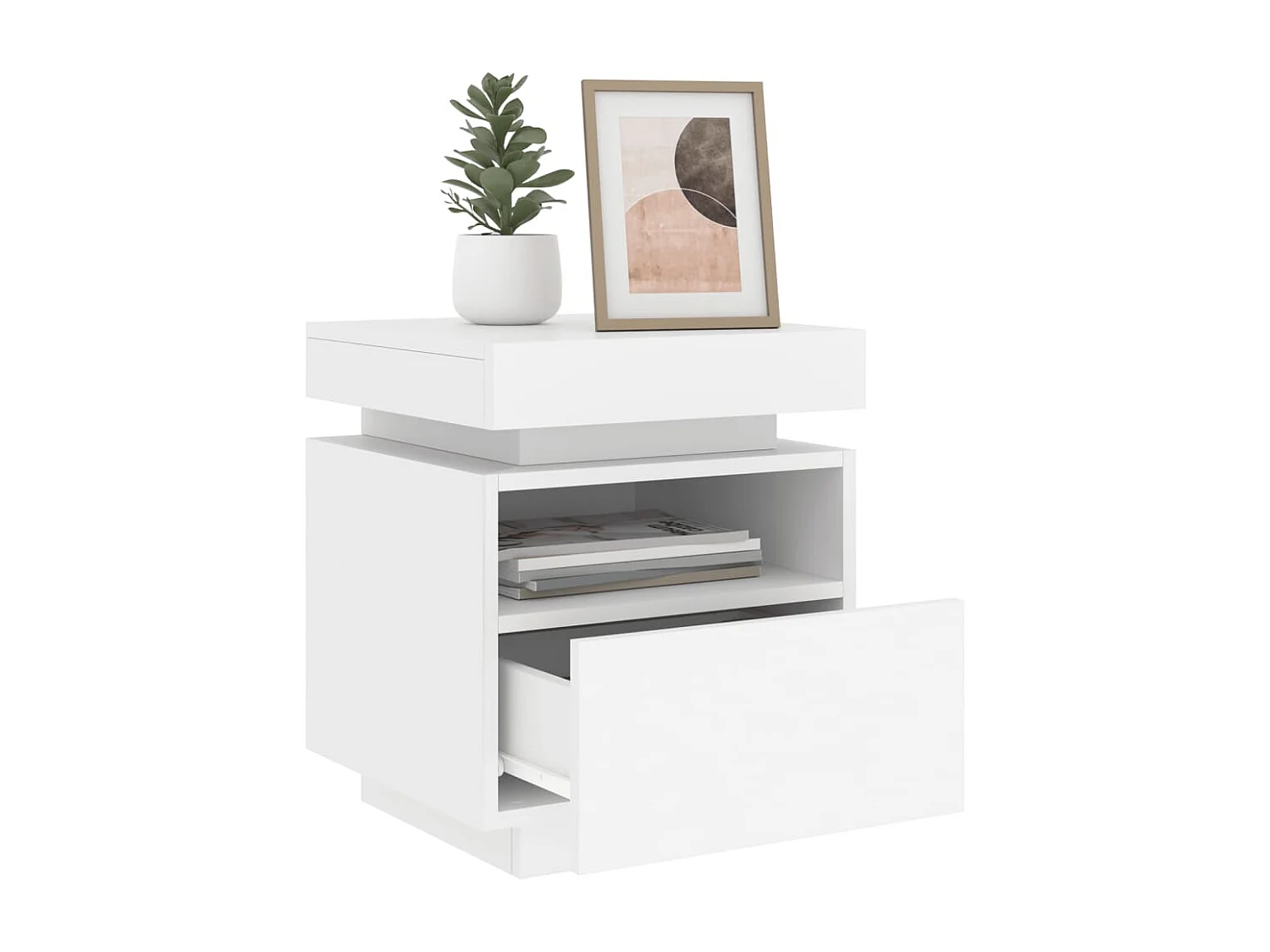 Josane  Armoire de chevet avec lumières LED blanc 40x39x48,5 cm