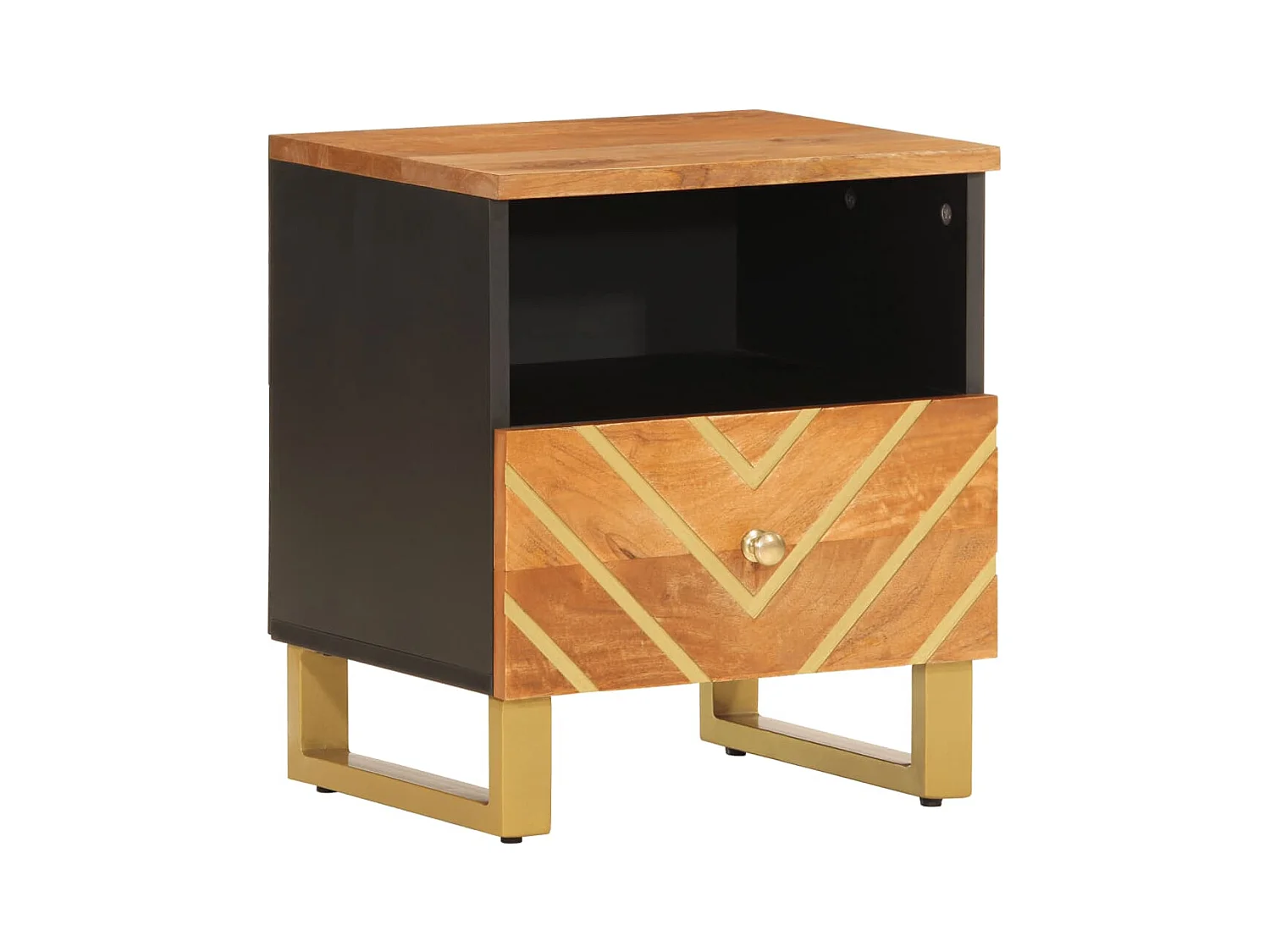 Ilari  Comodino Marrone e Nero in Legno Massello di Mango