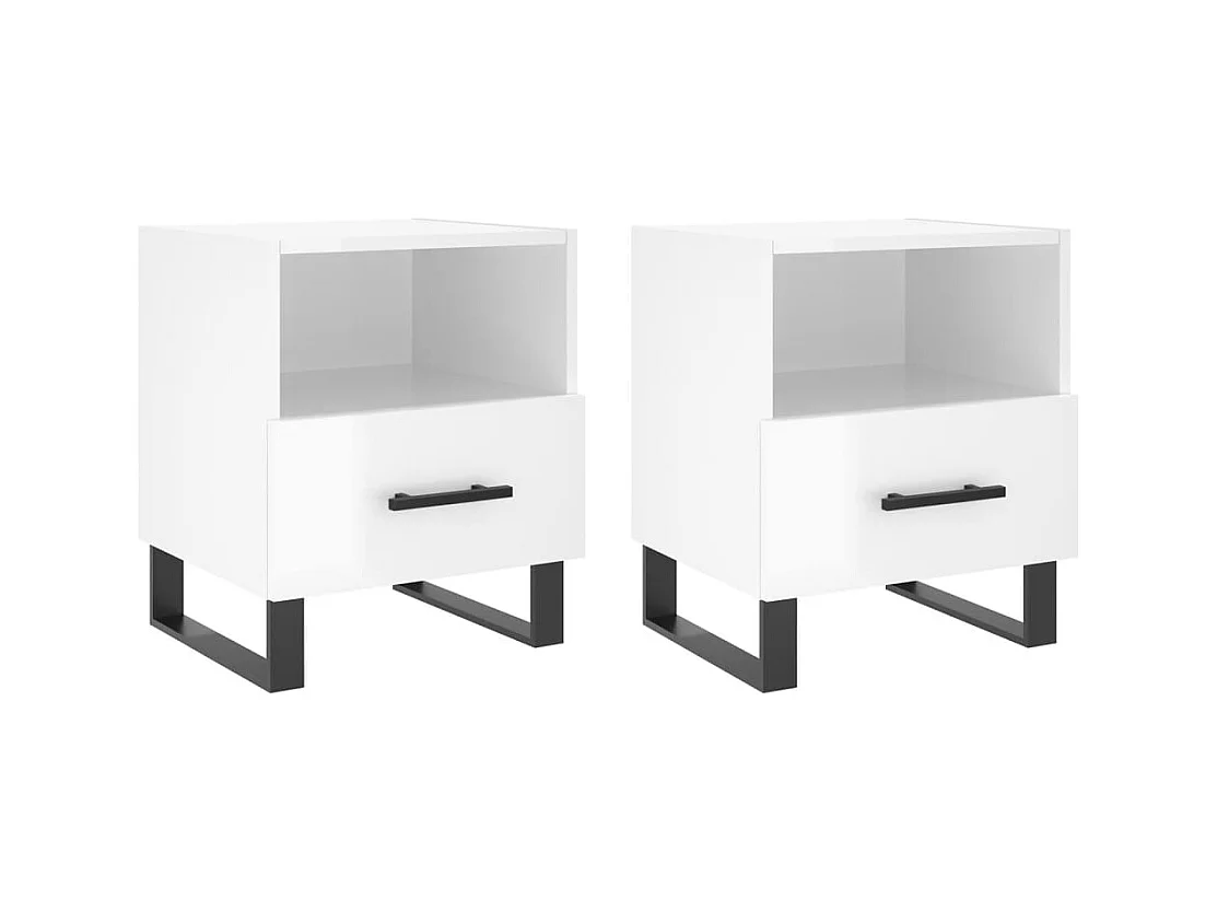 Bruni  Comodini 2 pz Bianco Lucido 40x35x47,5 cm in Legno Multistrato