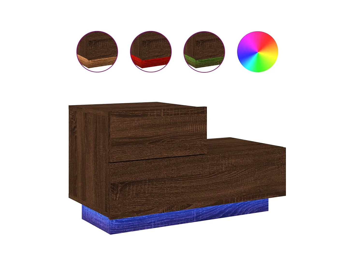 Robbie  Table de chevet avec lumières LED chêne marron 70x36x40,5 cm