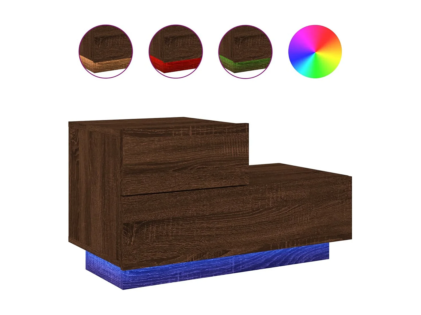 Robbie  Table de chevet avec lumières LED chêne marron 70x36x40,5 cm