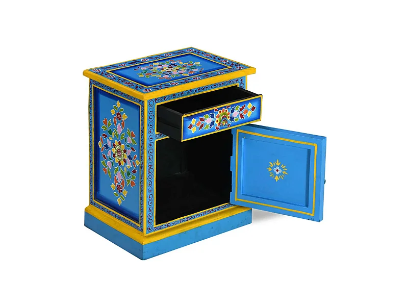 Anne-Françoise-Louise  Table de chevet Bois de manguier Turquoise Peinture à la main