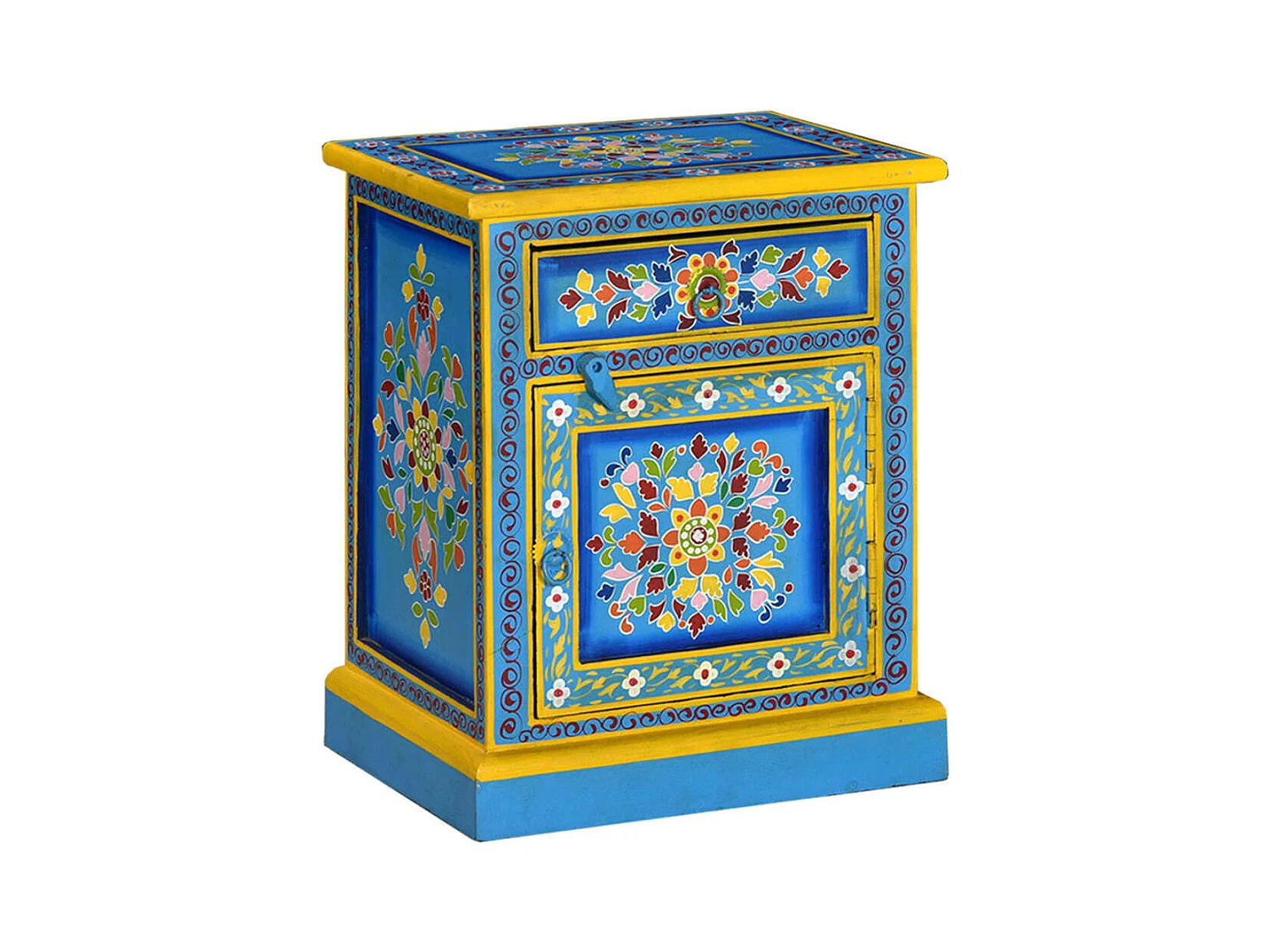 Anne-Françoise-Louise  Table de chevet Bois de manguier Turquoise Peinture à la main