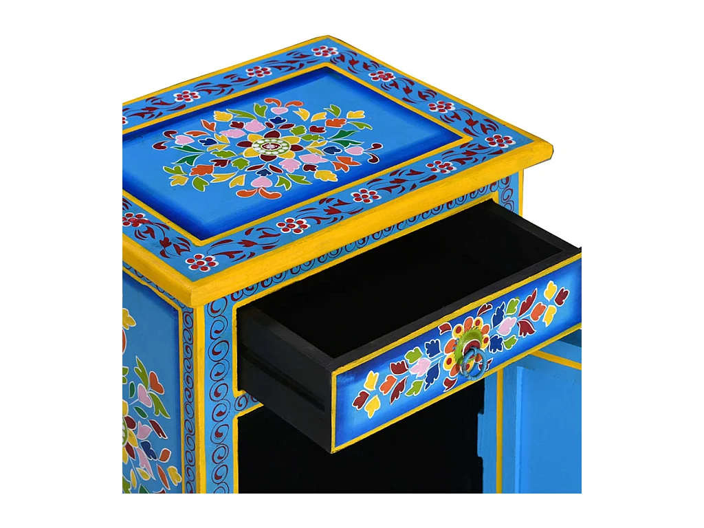 Anne-Françoise-Louise  Table de chevet Bois de manguier Turquoise Peinture à la main