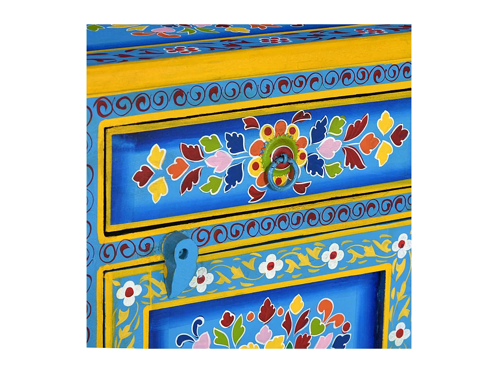 Anne-Françoise-Louise  Table de chevet Bois de manguier Turquoise Peinture à la main