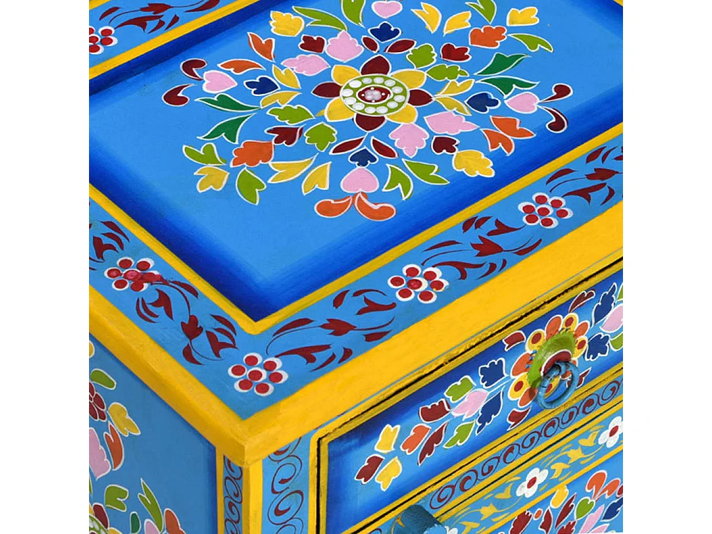 Anne-Françoise-Louise  Table de chevet Bois de manguier Turquoise Peinture à la main
