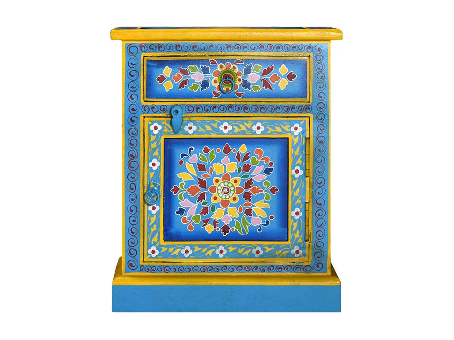 Anne-Françoise-Louise  Table de chevet Bois de manguier Turquoise Peinture à la main