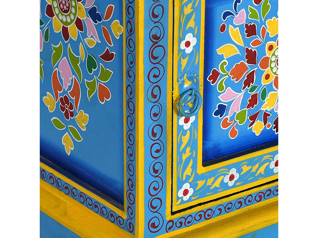 Anne-Françoise-Louise  Table de chevet Bois de manguier Turquoise Peinture à la main