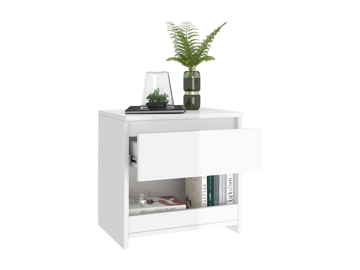 Elle  Table de chevet blanc brillant 40x30x39 cm bois d’ingénierie