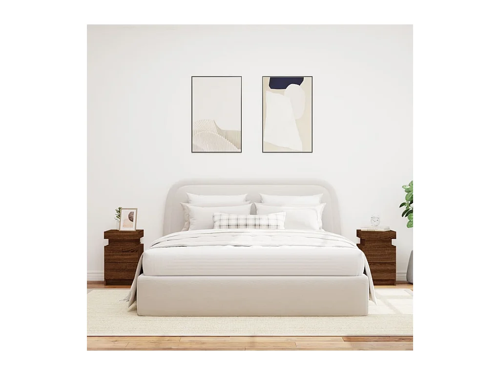 Barry John  Tables de chevet et lumières LED 2 pcs chêne marron 35x39x55 cm